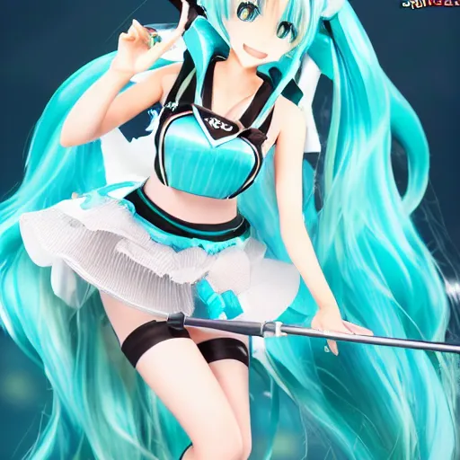 Prompt: Hatsune Miku full body pin up modeling a vocaloid idol unioform,with a park in the back ground,post war style,detailed face