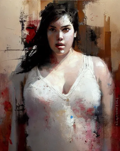 Image similar to beautiful plus size girl painting by jeremy mann