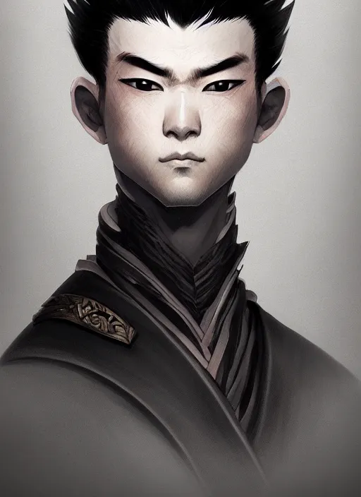 Image similar to a highly detailed illustration of fierce short white haired young japanese man wearing hakama, black sclera eyes, dramatic serious pose, intricate, elegant, highly detailed, centered, digital painting, artstation, concept art, smooth, sharp focus, league of legends concept art, wlop