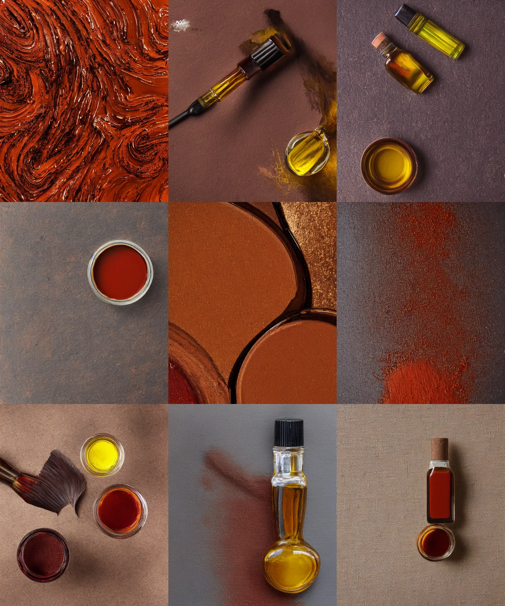 Prompt: burnt umber oil paint, product photography