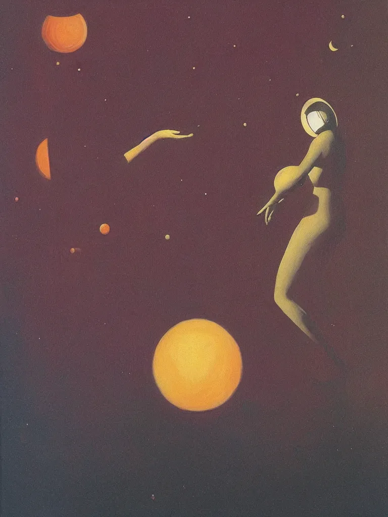 Image similar to woman wearing astronout suit and catch a planet on her hand edward hopper and james gilleard, zdzislaw beksinski highly detailed