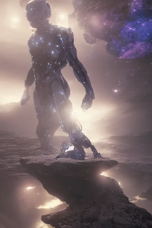 Image similar to letting go of reality and experiencing the quantum feild, comic book art, cinematic, highly detailed, realistic, beautiful cosmic neural network, octane render, unreal engine, depth of field