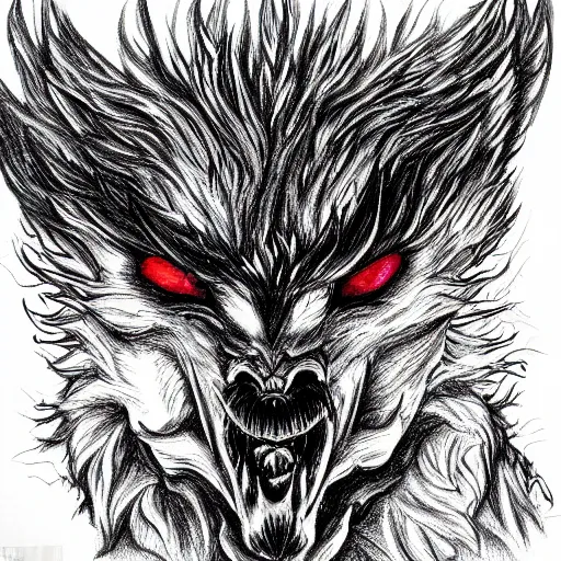 Image similar to A wide shot of griffin in the sky, colorful eyes, glowing eyes, fire, frost, angry, demonic, detailed pencil drawing, fine lines, rustic,