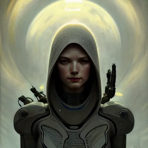 Image similar to grey alien, friendly peaceful, heroic lighting, sci-fi, intricate, elegant, highly detailed, lifelike, photorealistic, digital painting, artstation, illustration, concept art, smooth, sharp focus, art by John Collier and Albert Aublet and Krenz Cushart and Artem Demura and Alphonse Mucha