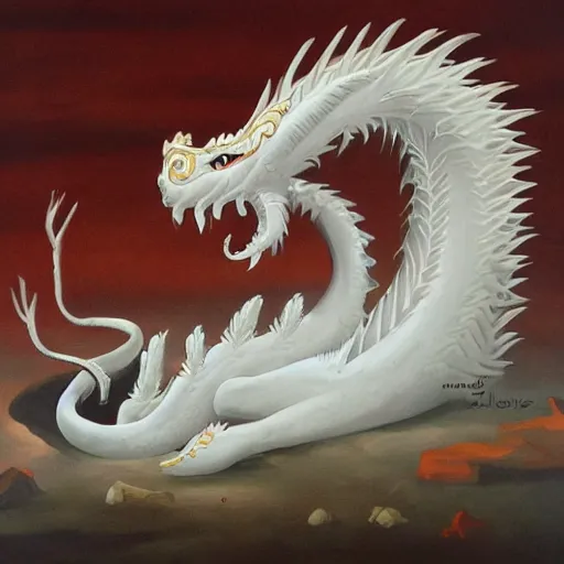 Image similar to a painting of a white eastern bubble dragon