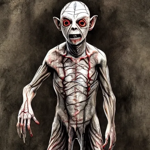 Image similar to Gollum as pinhead from dead by daylight