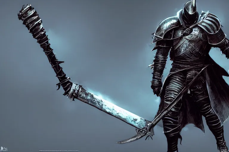 Image similar to dark souls knight holding a crowbar, concept art, artstation