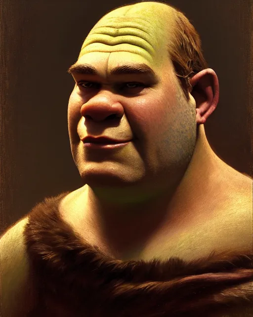 Image similar to a half body portrait of shrek, high detail, cleary see face, by gaston bussiere, bussiere rutkowski andreas rocha, bayard wu, greg rutkowski, odd nerdrum, maxim verehin, dan dos santos, masterpiece, sharp focus, cinematic lightning