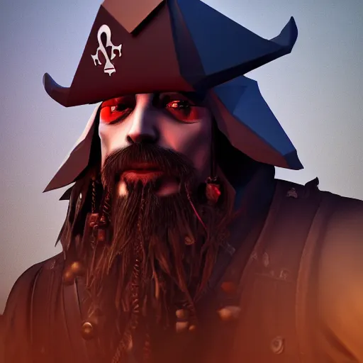 Prompt: detailed portrait of a sinister dark-fantasy pirate, low poly Playstation 1 render, nightscape, fog, anti aliasing, Anisotropic filtering, gritty, textured