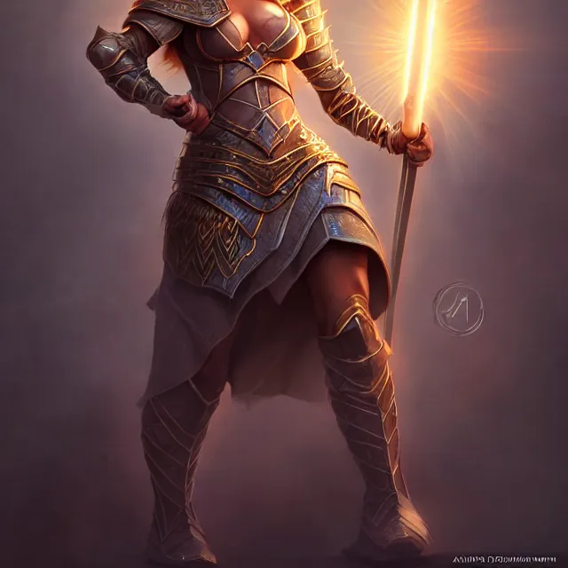 Image similar to beautiful cleric warrior with light powers, highly detailed, 4 k, hdr, smooth, sharp focus, high resolution, award - winning photo, artgerm, photorealistic