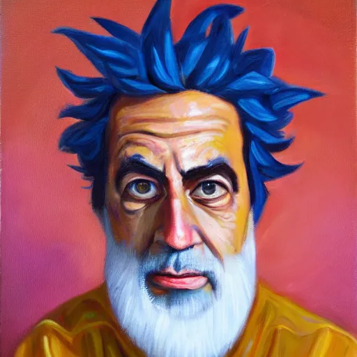 Prompt: A portrait of Rick Sanchez, oil painting