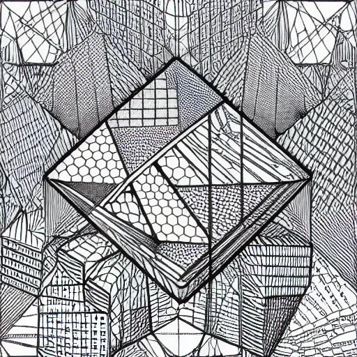 Image similar to Geometric cube city, extremely high detail, photorealistic, intricate line drawings, dotart, album art in the style of James Jean