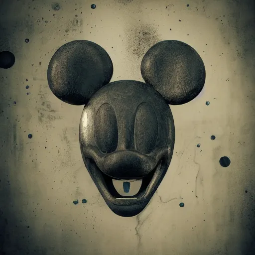 Image similar to 1 9 5 0 wartime mickey mouse head, automotive, fractal, leathery, wet, broken, melting, rococo, mycelium, baroque, sumerian, radiant alien, magic kingdom, octane render, high detail