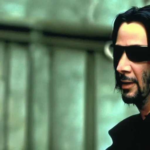 Image similar to movie still of keanu reeves as Neo in Matrix (1999)