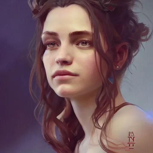 Image similar to a portrait painting of julia dietze in the oil painting unreal 5 daz. rpg portrait, extremely detailed artgerm greg rutkowski alphonse mucha vladimir volegov