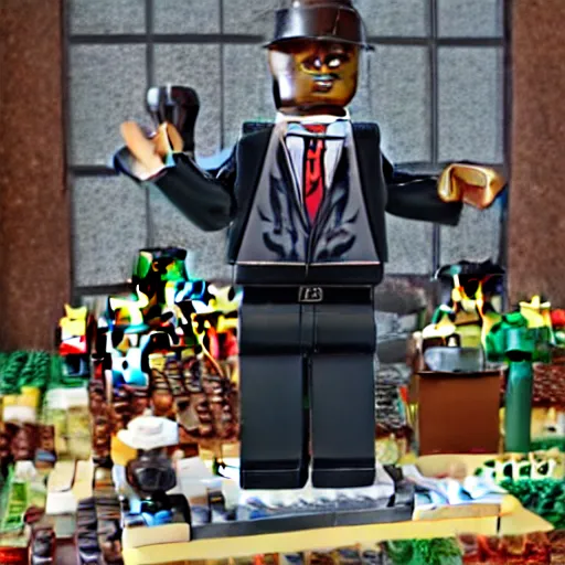 Image similar to a picture of a pastor preaching to his congregation, in the style of LEGO, standing behind a puplit highly detailed