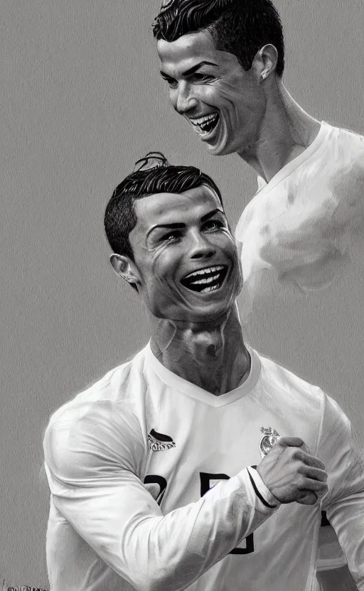 Image similar to cristiano ronaldo laughing at the camera, traditional corsican, intricate, highly detailed, pastoral, artstation, illustration, jurgens, rutkowski, bouguereau