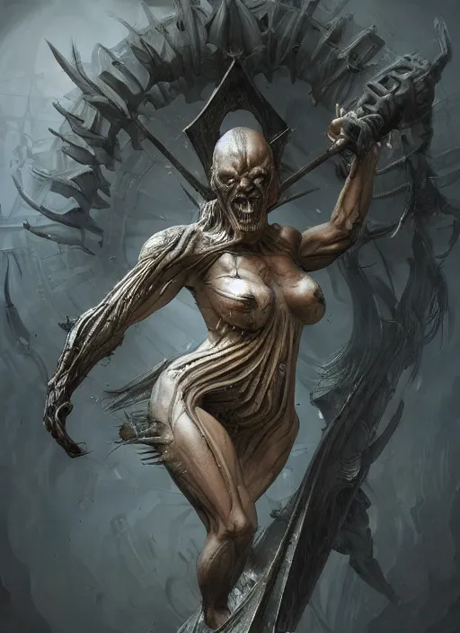 Image similar to demigod demolisher, physically accurate, moody dynamic lighting, very very intricate, very very elegant, highly detailed, digital painting, artstation, HR GIGER, Hieronymus Bosch, Francis Bacon, concept art, smooth, very beautiful, sharp focus, illustration, art by artgerm and greg rutkowski and alphonse mucha