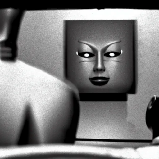 Image similar to movie still of a man and a robot in a moment of jealousy, movie by david lynch