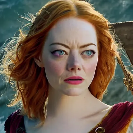 Image similar to film still of emma stone as a pirate movie 4 k