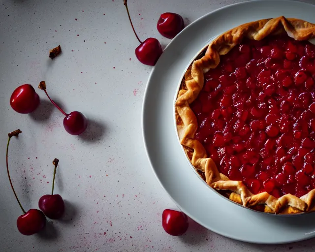 Image similar to dslr food photograph of a cherry pie, 8 5 mm f 1. 4