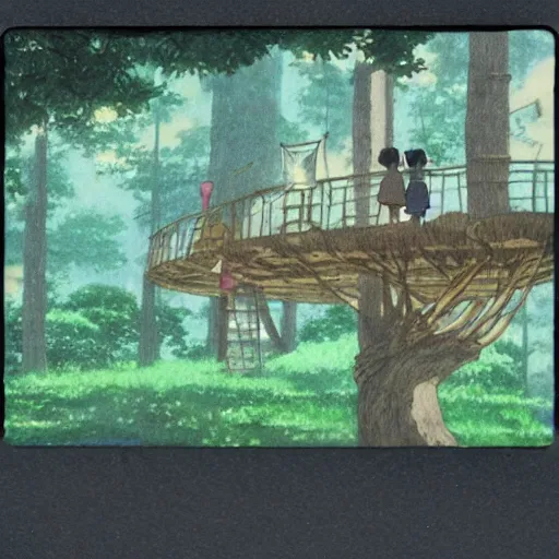 Image similar to Polaroid of The Tree house battle, by Dice Tsutsumi, Makoto Shinkai, Studio Ghibli