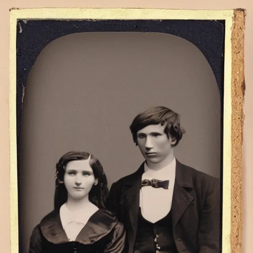 Image similar to antique black and white photograph of a young couple, studio lighting, cardboard cutout backgrounf 1 8 7 6