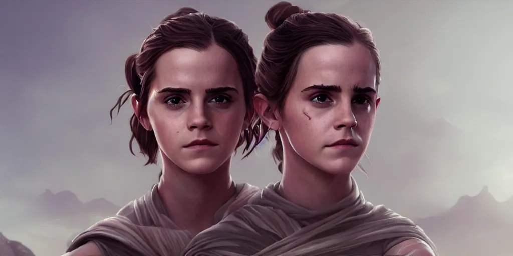 Image similar to Emma Watson is Rey Skywalker, hyperdetailed, artstation, cgsociety, 8k