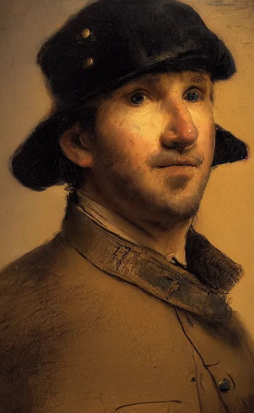 Prompt: a beautiful portrait of summit 1 g in a general's outfit, by rembrandt, featured on artstation