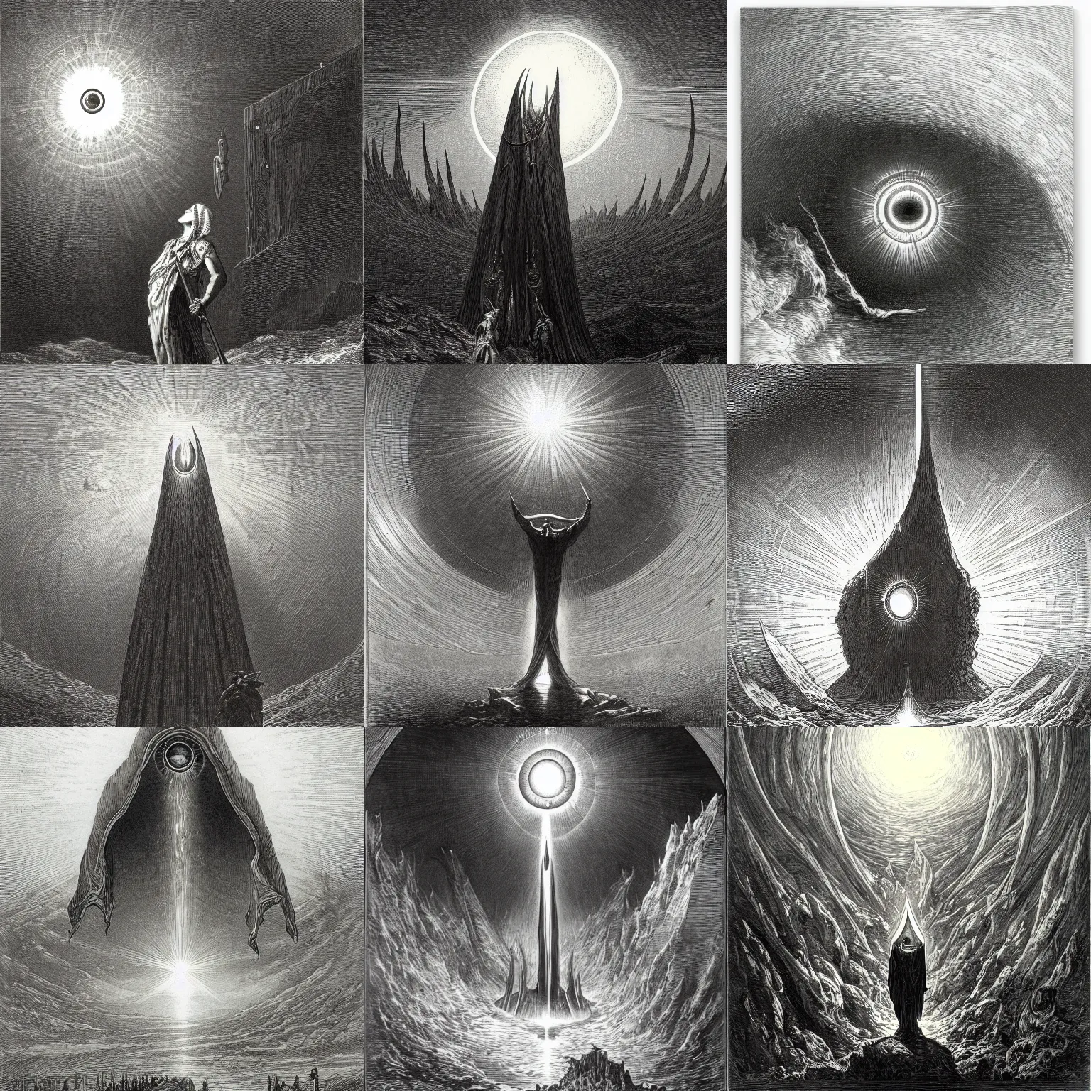 Prompt: the eye of sauron by gustave dore