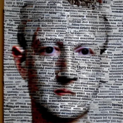 Prompt: mark zuckerberg made out of newspapers