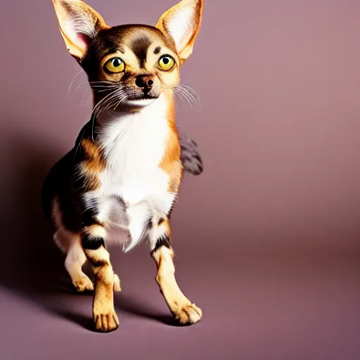 Prompt: a feline chihuahua - cat - hybrid, animal photography