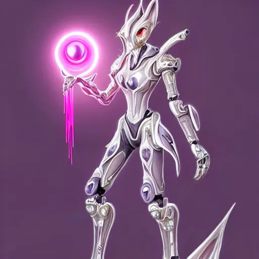 Image similar to highly detailed exquisite fanart, of a beautiful female warframe, but as an anthropomorphic elegant robot female dragoness, glowing eyes, shiny and smooth off-white plated armor, bright Fuchsia skin beneath the armor, sharp claws, robot dragon four fingered hands, and robot dragon three clawed feet, standing elegant majestic pose, full body and head shot, epic cinematic shot, professional digital art, high end digital art, singular, realistic, DeviantArt, artstation, Furaffinity, 8k HD render, epic lighting, depth of field