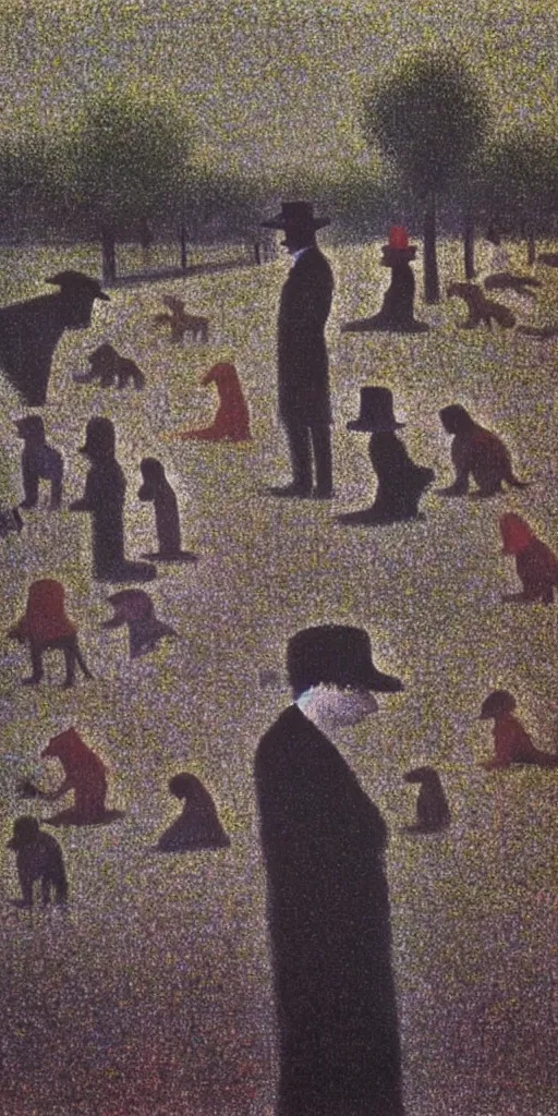 Image similar to a film still of ghost dog by jim jarmusch 1 9 9 9 movie, painted by georges seurat, impressionism, pointillism, detailed