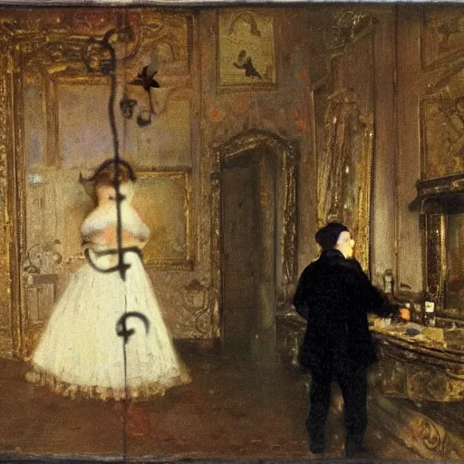 Image similar to a man and a woman solving an escape room puzzle alfred stevens