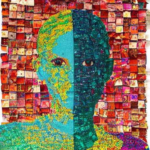 Image similar to anima girl lost in colors artwork by el anatsui