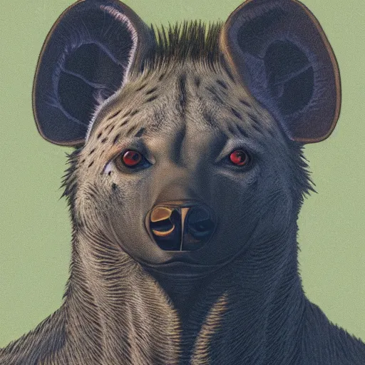 Image similar to a portrait of a hyena character, in the style of wayne barlowe