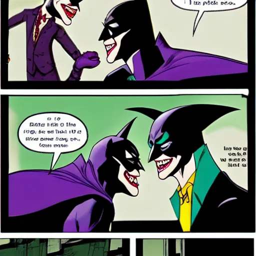 Prompt: batman and joker arguing about who gets to walk the dog