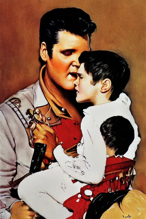 Prompt: elvis presley painted by norman rockwell