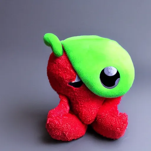 Prompt: adorable strawberry creature with multiple eyes plush toy