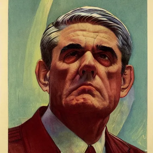 Image similar to soviet propaganda of communist peasasnt robert mueller, by j. c. leyendecker, bosch, and beksinski