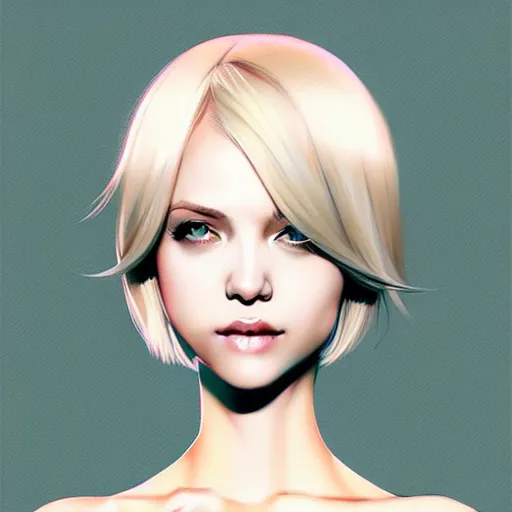 Image similar to urban girl fanart, blond bob haircut, muted colors, matte print, pastel colors, ornate, digital art, cute smile, digital painting, fan art, elegant, pixiv, by maciej kuciara