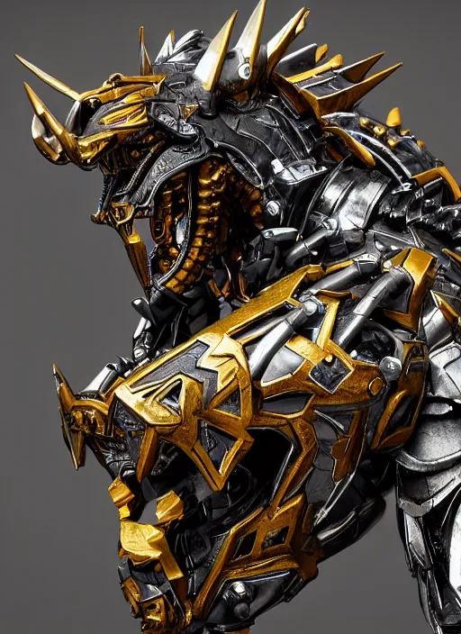 Image similar to hyper realistic glorious ancient wargreymon in a obsidian metal armor, futuristic design, designed by makoto kobayashi and luca zampriolo, portrait, cyberpunk style, wood and gold details, intricate, extremely detailed, ornate, deep of field, hard surface, exoskeleton, substance designer metal unreal engine. human proportion.