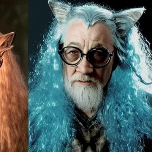 Prompt: ozzie osbourne as gandalf the wizard lotr with neon hair and rimmed glasses, cat ears headphone