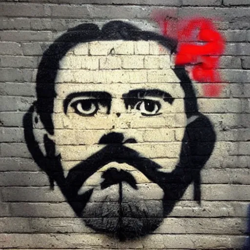 Image similar to banksy bearded graffiti, real life, sharp focus