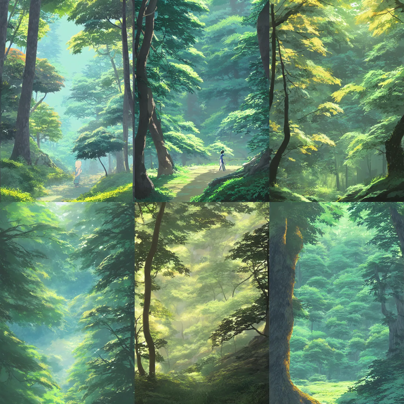 Prompt: a beautiful forest and foliage painting illustration by Kazuo Oga and Makoto Shinkai, from the studio ghibli film, trending on artstation