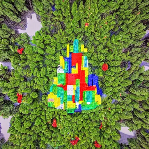 Prompt: Tree made of legos, aerial view, seamless mosaic