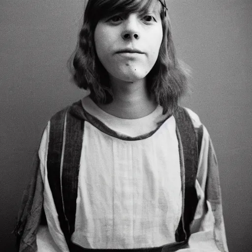 Prompt: a beautiful photographic portrait of a non - binary person in 1 9 7 2