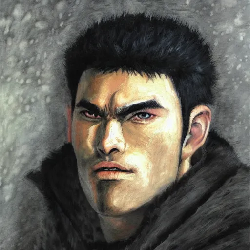 Prompt: portrait of guts from the anime berserk, oil painting in the style of rembrandt van rijn