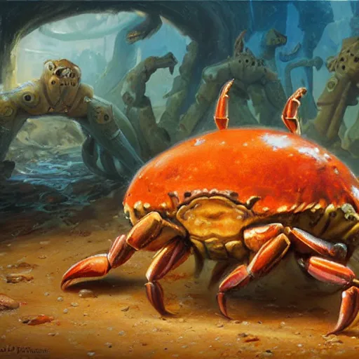 Image similar to crab - pig creature, oil painting by justin gerard